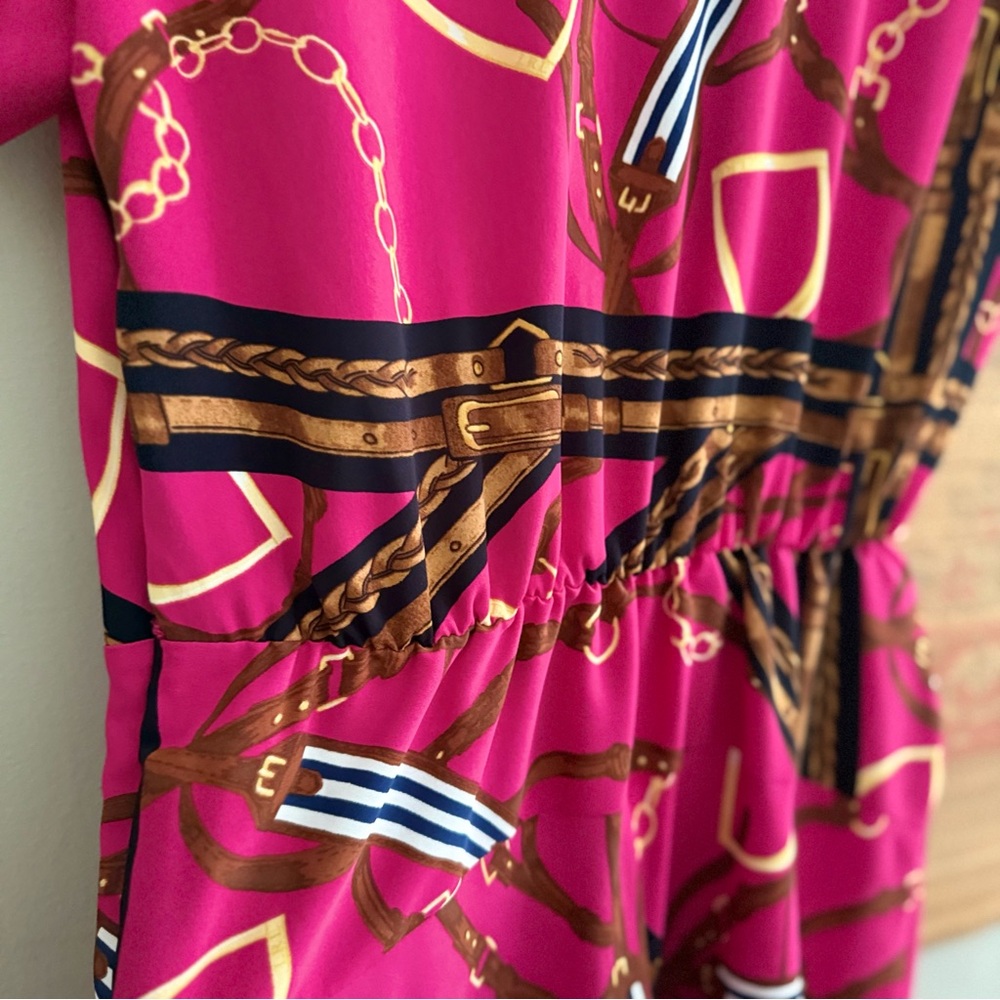 Ralph Lauren Horse Bit V Neck Pink Knee Length Dress - Picture 11 of 14